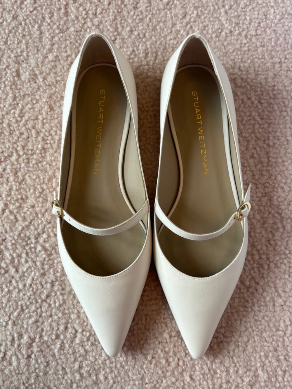 Stuart Weitzman Cream/White Leather Mary Jane Pointed Toe Flats Size 8.5